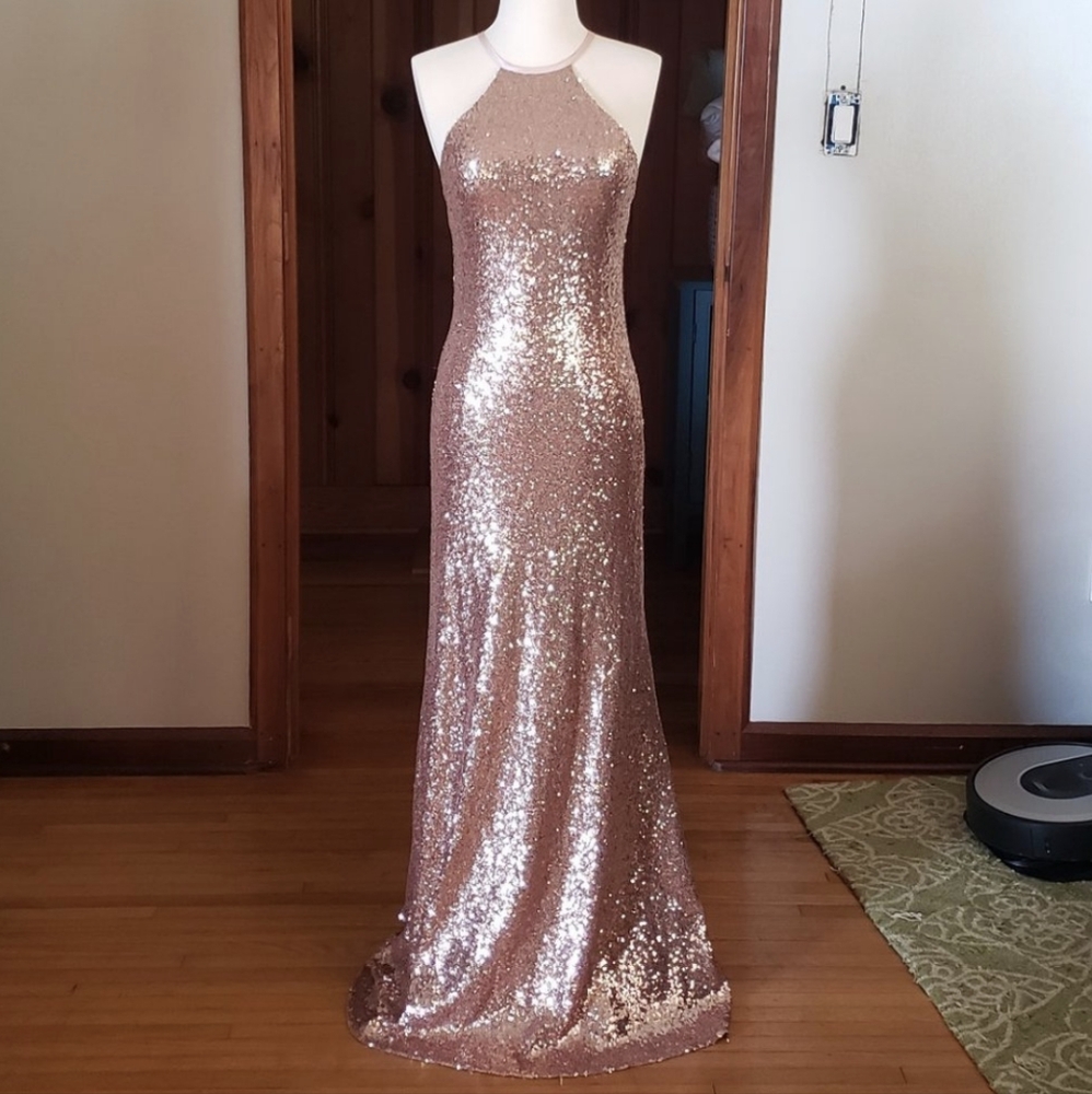 Rose Gold Christina Wu Size 2 Elegant Sequin Evening Gown